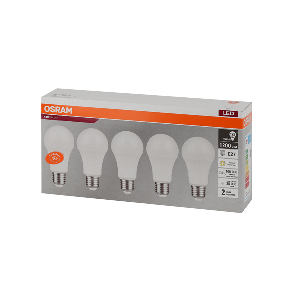 15SW/3000K (=125W) E27 230V  (Экопак 5шт)- Светодиодная лампа OSRAM LED Value Груша
