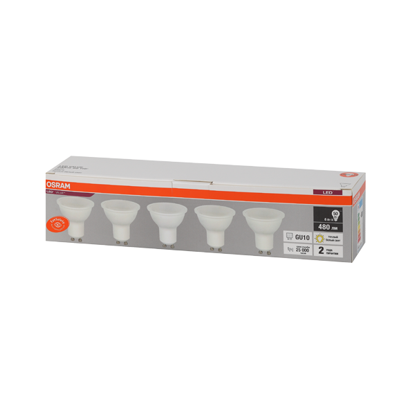PAR16 6SW/3000K(=50W) GU10 230V (Экопак 5шт) - Светодиодная лампа OSRAM LED Value PAR16