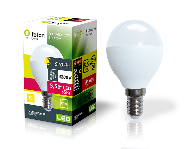 FL-LED GL45  5.5W E14 4200К 220V 510Лм 45*80мм FOTON_LIGHTING  -  лампа шарик