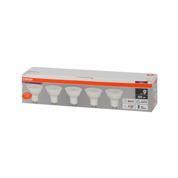 PAR16 6SW/6500K(=50W) GU10 230V (Экопак 5шт) - Светодиодная лампа OSRAM LED Value PAR16