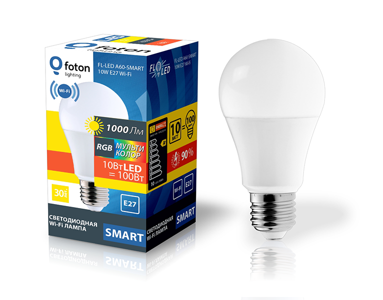 FL-LED A60-SMART 10W E27 Wi-Fi MultiCOLOR 220В 60*112мм - Светодиодная лампа с управлением по Wi-Fi FOTON LIGHTING
