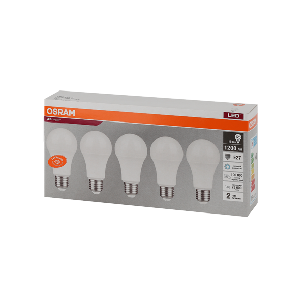 15SW/6500K (=125W) E27 230V (Экопак 5шт)- Светодиодная лампа OSRAM LED Value Груша