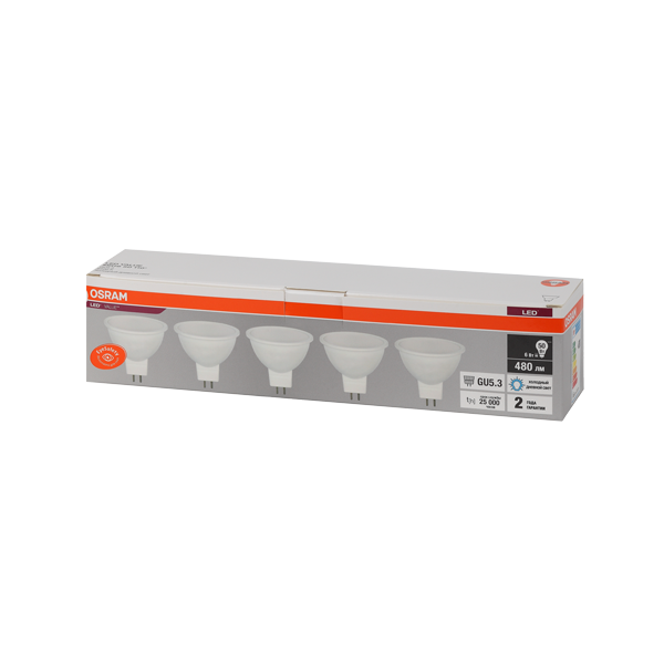 MR16 6SW/6500K(=50W) GU5.3 230V Экопак 5шт - Светодиодная лампа OSRAM LED Value MR16