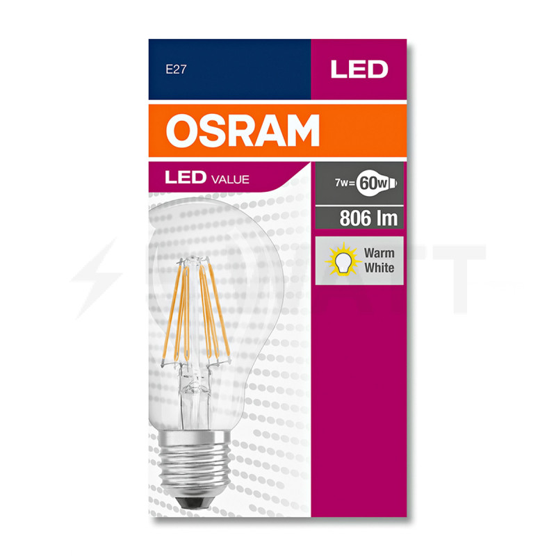 7(6.5)W/827 (=60W) E27 VALUE 230V FIL прозрачная - LED лампа OSRAM