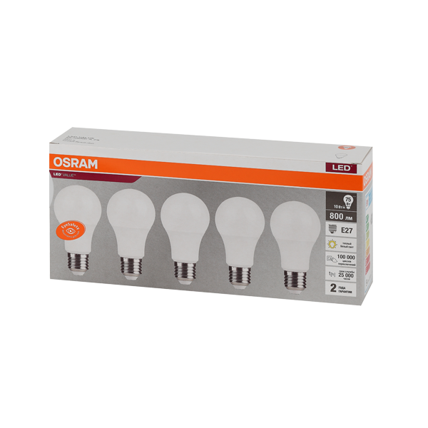 10SW/3000K (=75W) E27 230V (Экопак 5шт)- Светодиодная лампа OSRAM LED Value Груша