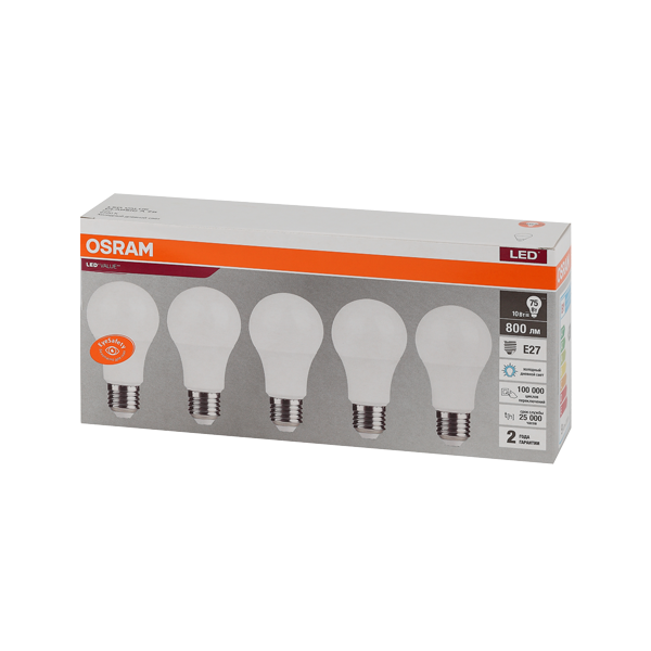 10SW/6500K (=75W) E27 230V (Экопак 5шт)- Светодиодная лампа OSRAM LED Value Груша
