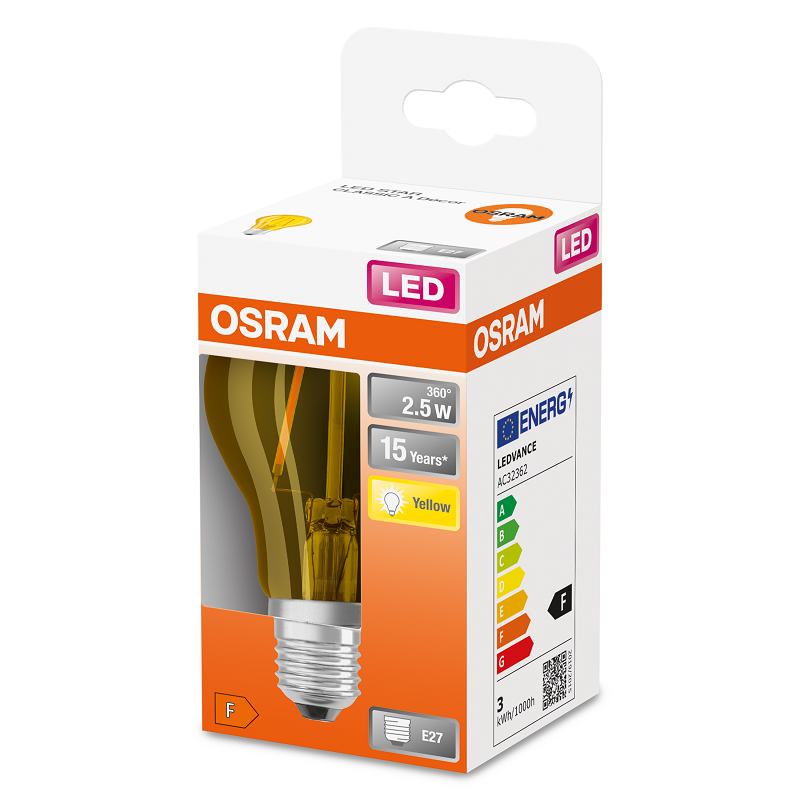 2.5W/622 (=15W) E27 Жёлтый LED STAR 230V CL A15 - Светодиодная филаментная лампа жёлтая OSRAM