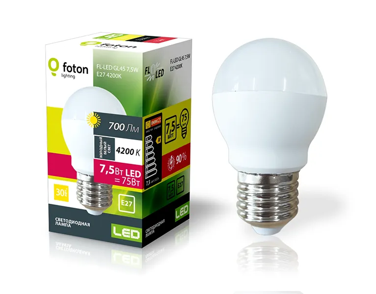 FL-LED GL45 7.5W E27 4200К 220V 700Лм 45*80мм FOTON_LIGHTING  -  лампа шарик